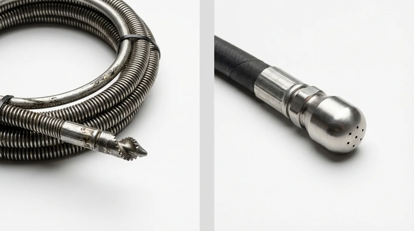 Drain snake cable and hydro jetting nozzle used for drain cleaning in Kingston, NY