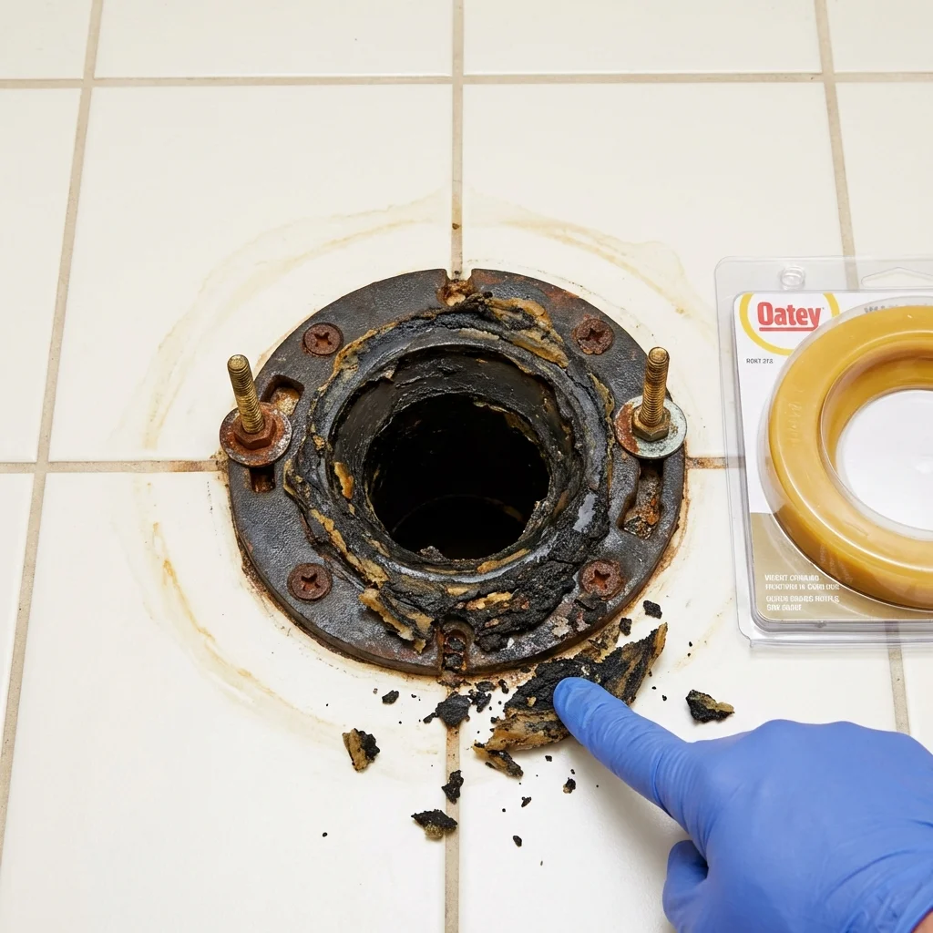 Failed wax ring showing water seepage at the base of a toilet in a Kingston, NY home