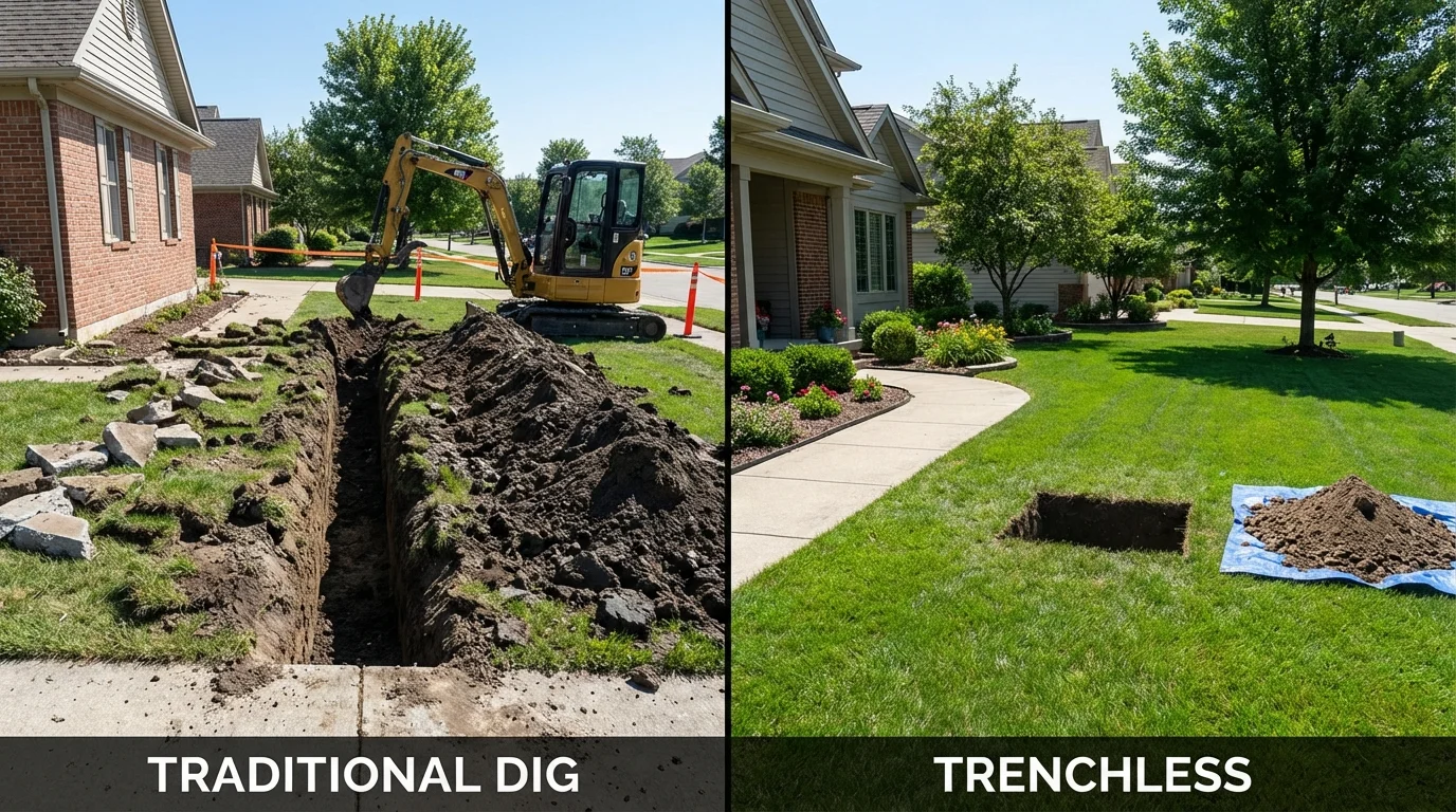 Trenchless sewer repair with minimal yard damage versus traditional excavation in Kingston, NY